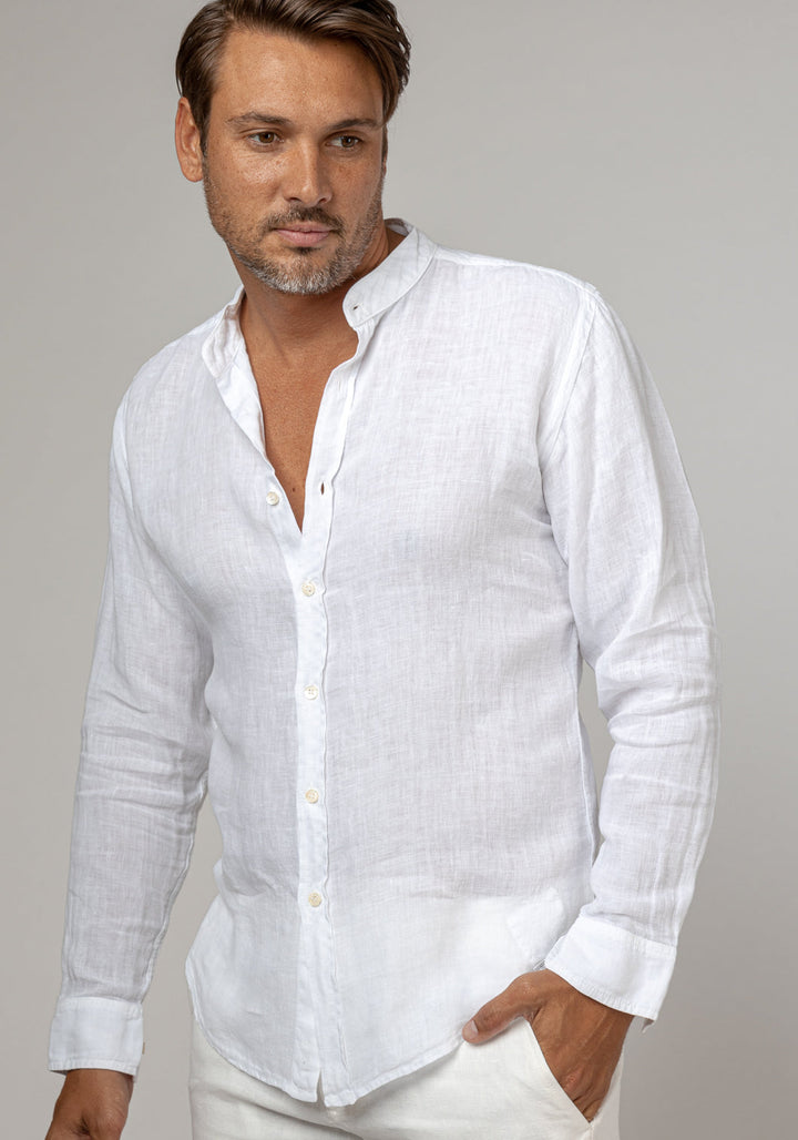 Pure Linen Mao Collar Long Sleeve Shirt for Men