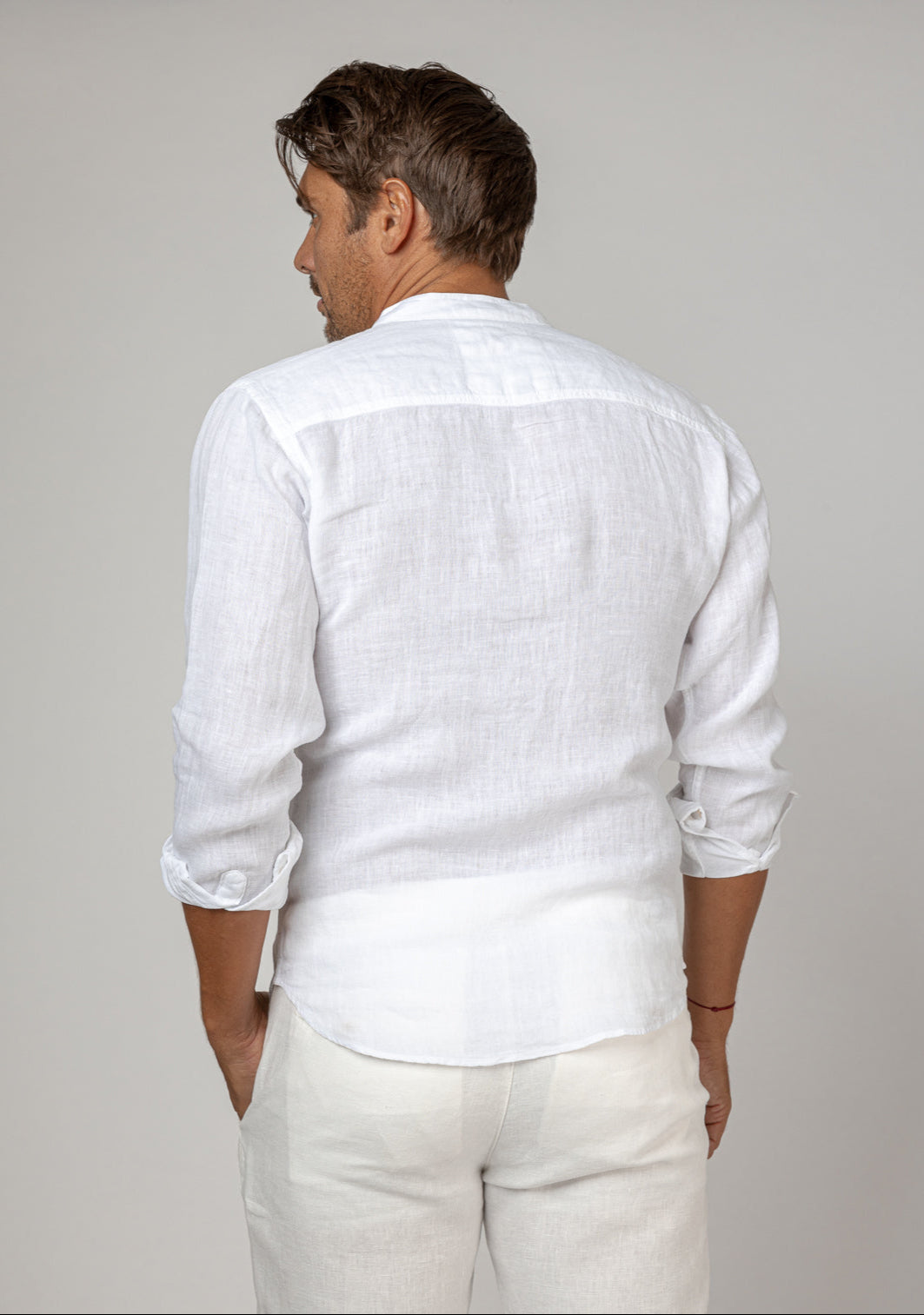 Pure Linen Mao Collar Long Sleeve Shirt for Men - gallery