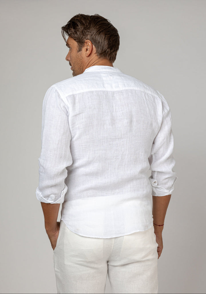 Pure Linen Mao Collar Long Sleeve Shirt for Men - gallery