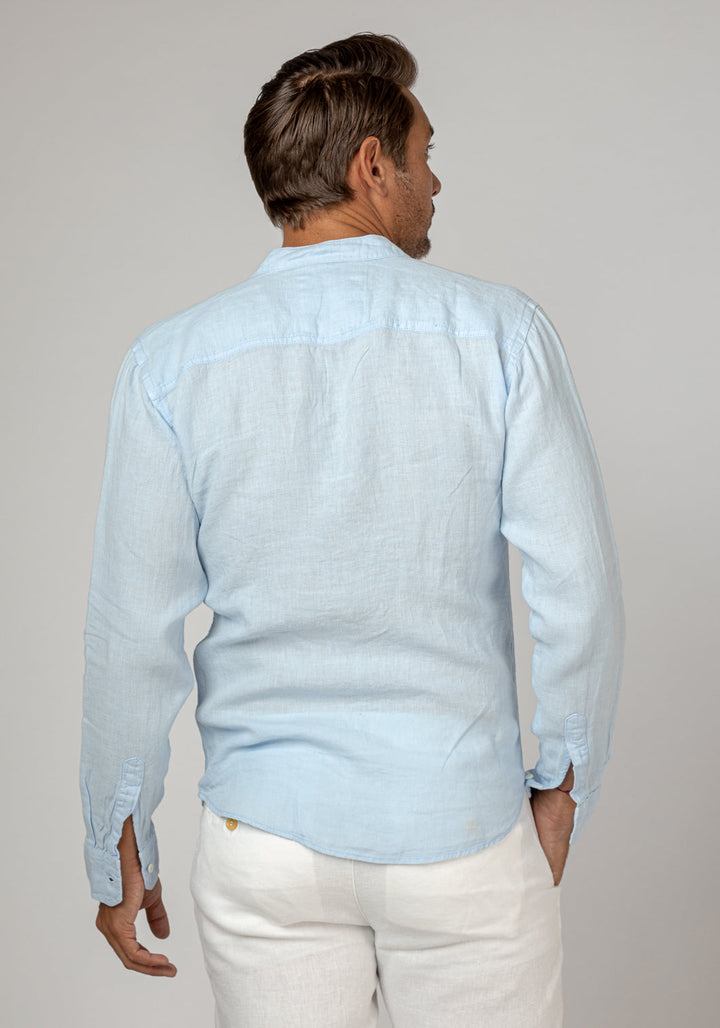 Pure Linen Mao Collar Long Sleeve Shirt for Men - gallery