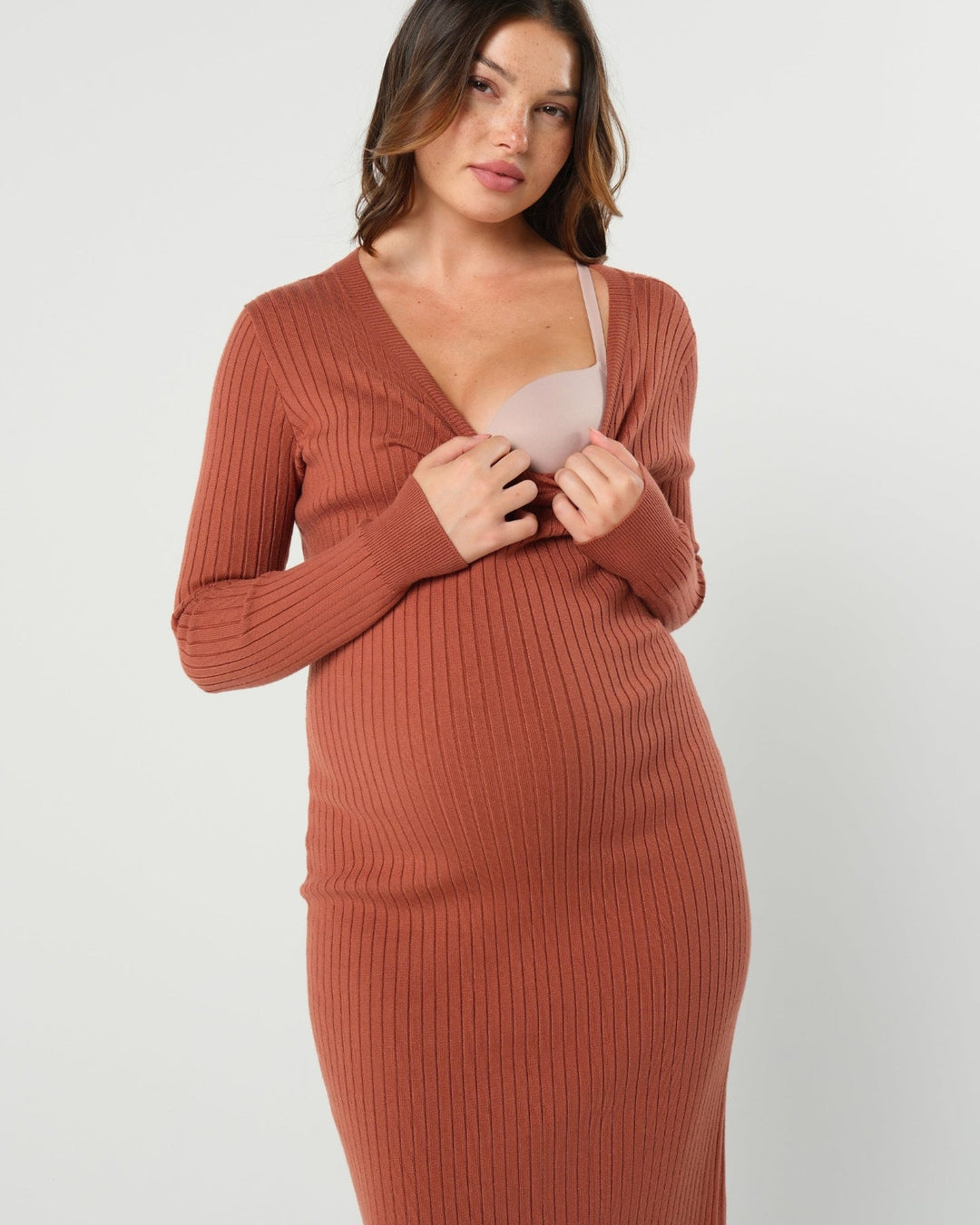 MARION ReNew - Copper Full Body Ribbed Maternity & Nursing Midi Sweater... — gallery