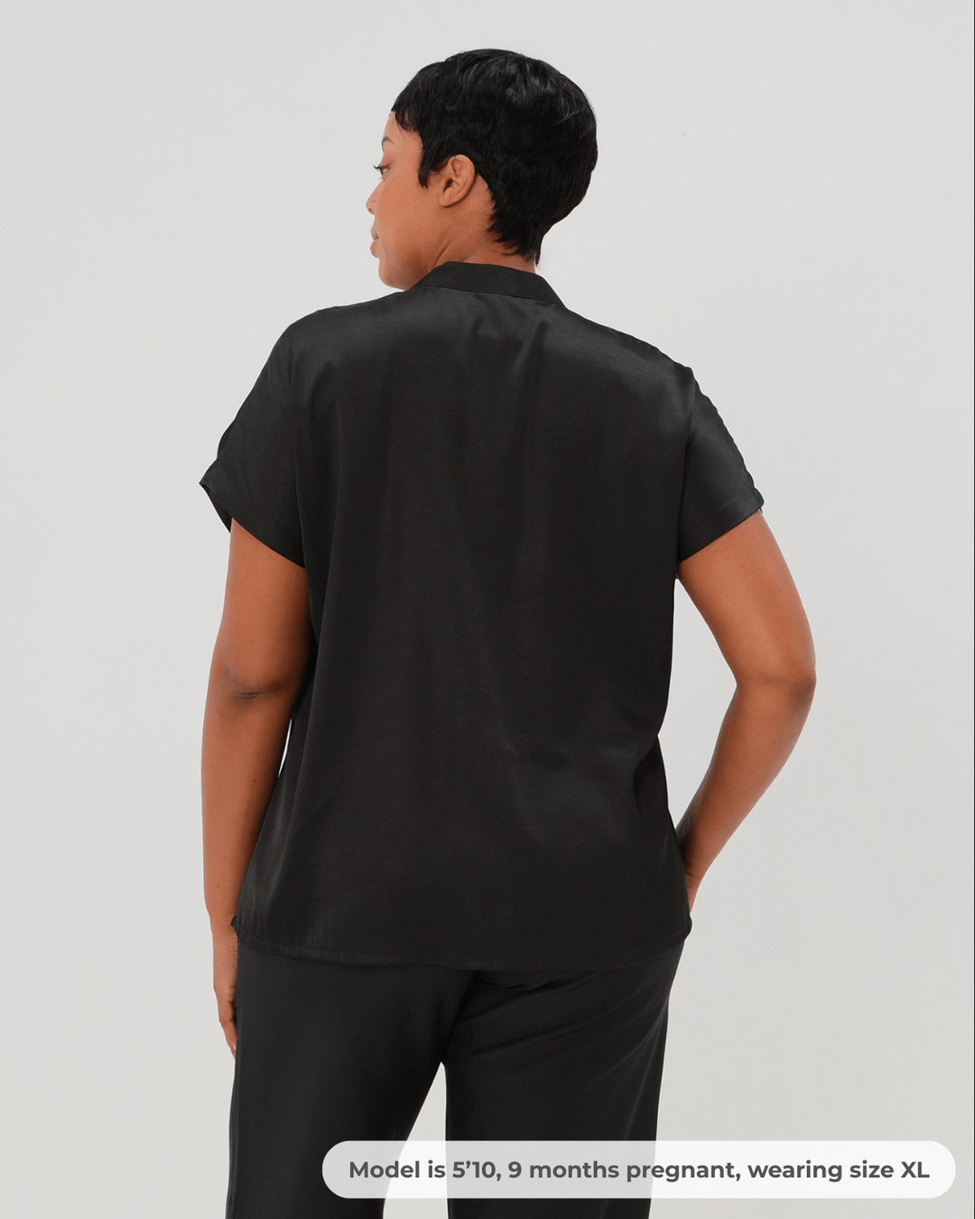 Short Sleeve Satin Maternity Shell Top with Concealed Nursing Zip — gallery