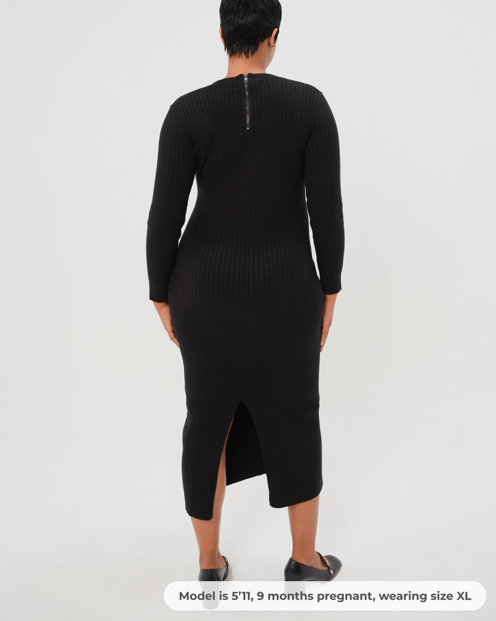 Full Body Ribbed Maternity & Nursing Midi Sweater Dress — gallery