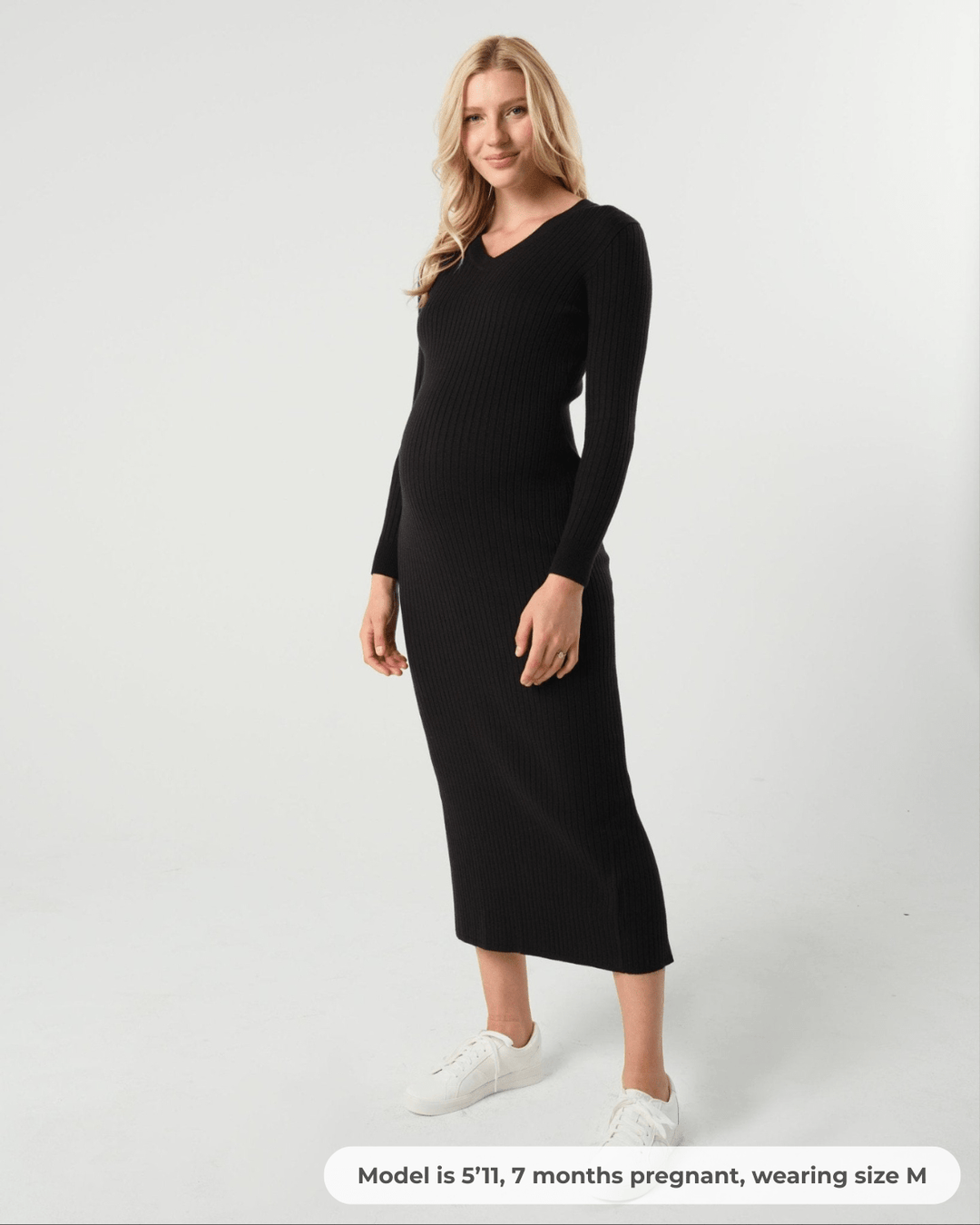 Full Body Ribbed Maternity & Nursing Midi Sweater Dress — gallery