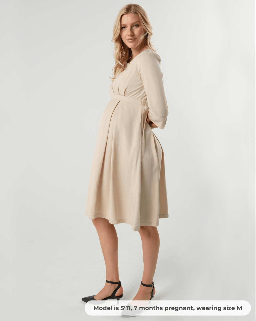 MARION ReNew - Beige Sarah Empire Maternity & Nursing Dress in TENCEL (R... — gallery