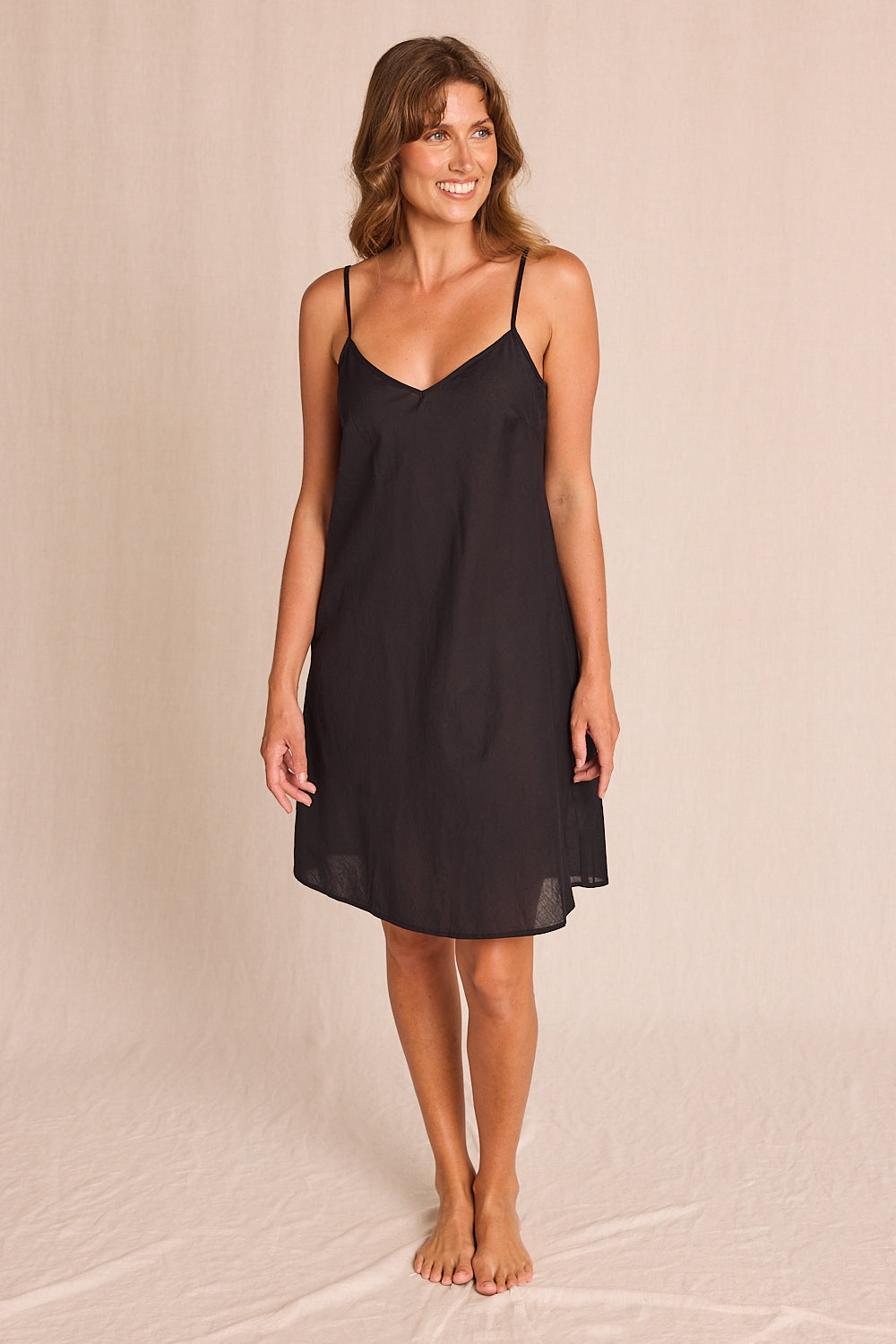 Cotton Slip in Black Robe for Women