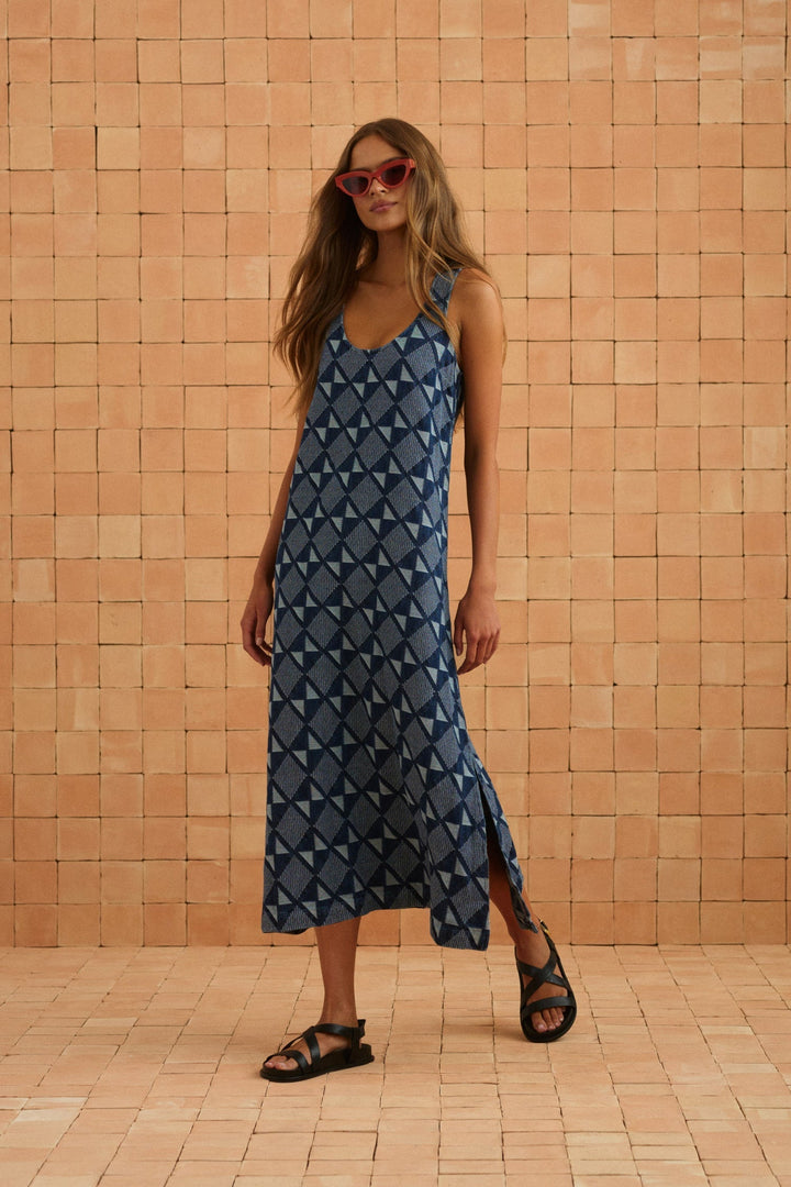 Courtney Dress In Abstract Denim
