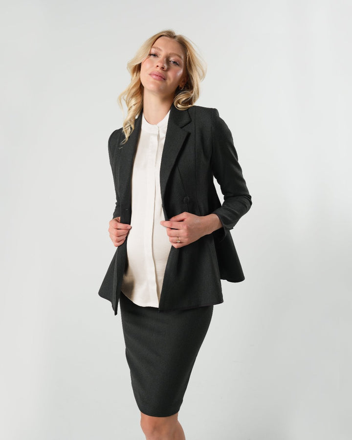 Short Sleeve Satin Maternity Shell Top with Concealed Nursing Zip — gallery