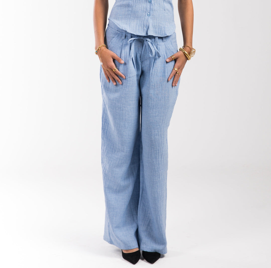 Sky Blue Linen Breeze Trousers for Women