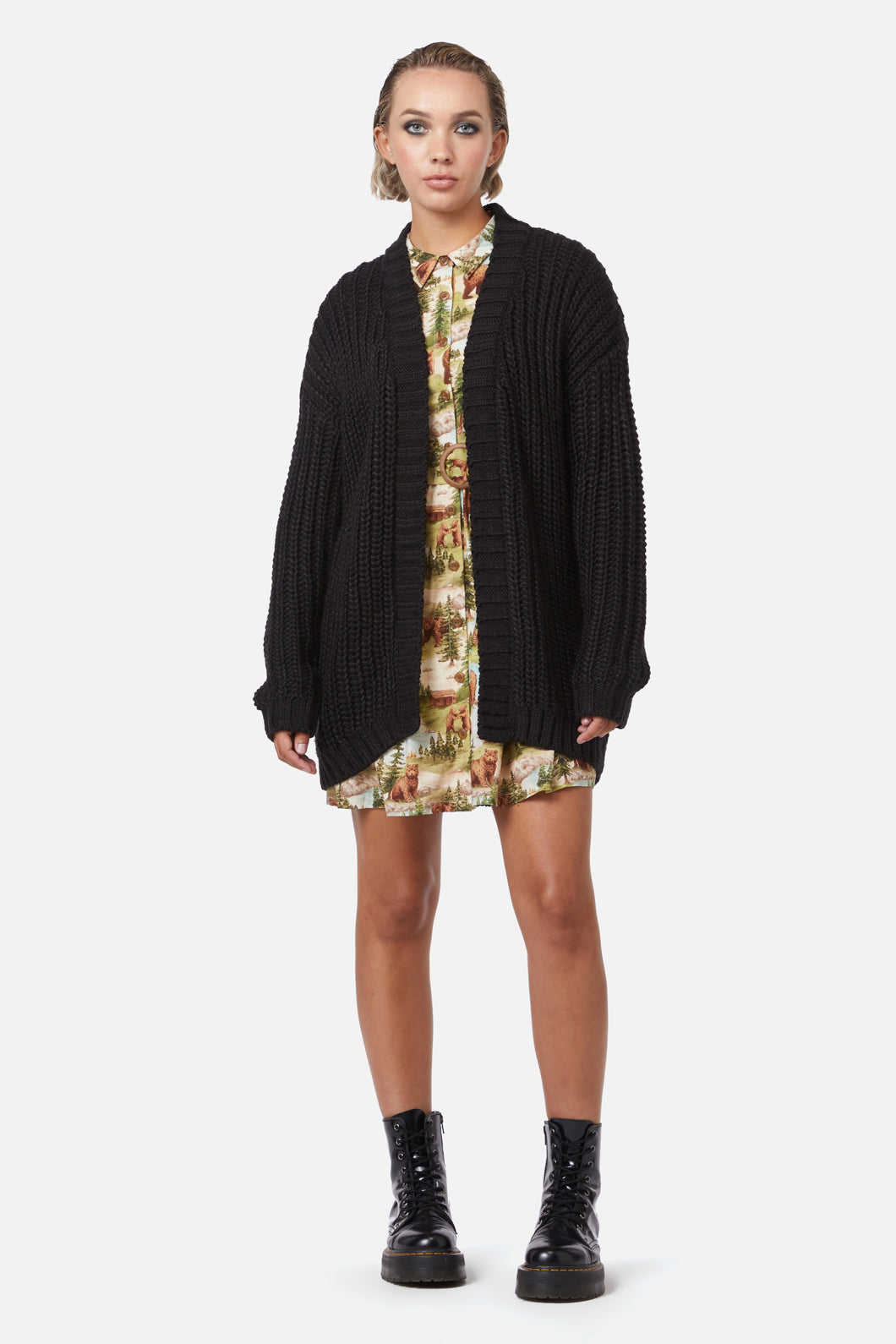 Field Work Chunky Knit Cardi Cardigan for Women - Black