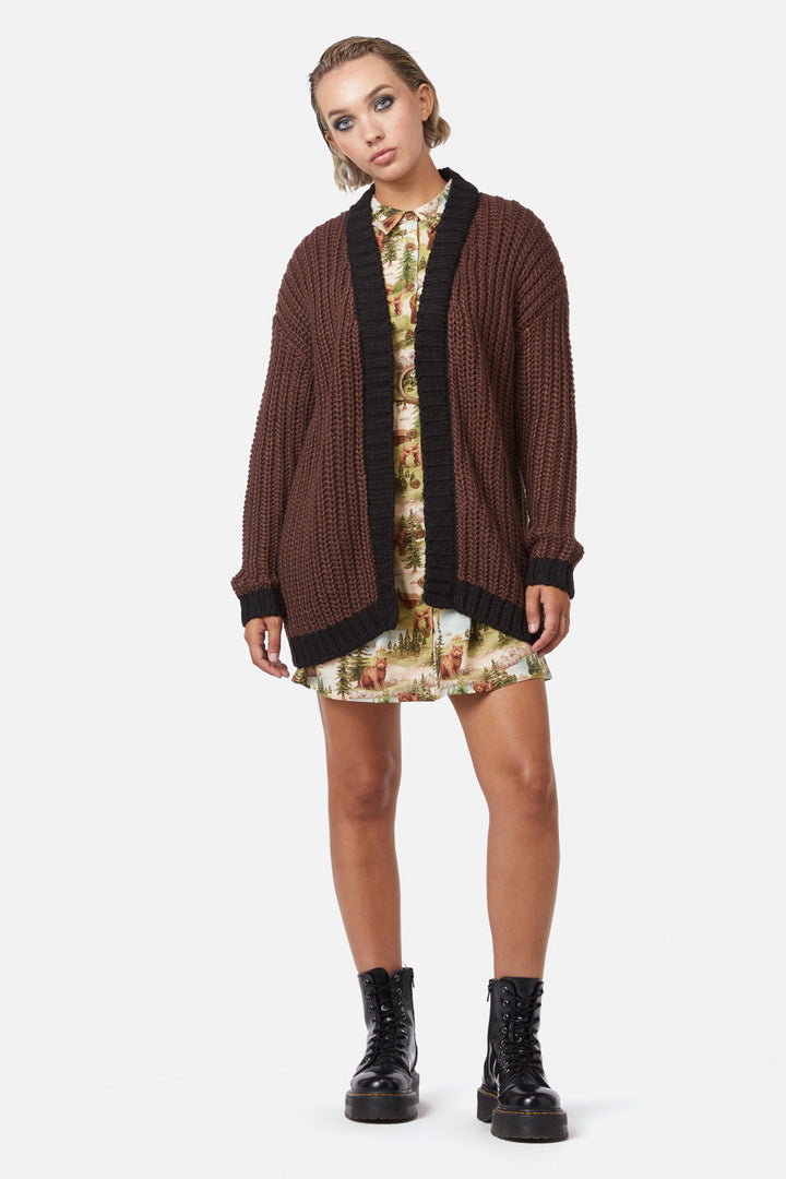 Field Work Chunky Knit Cardi Cardigan for Women - Brown