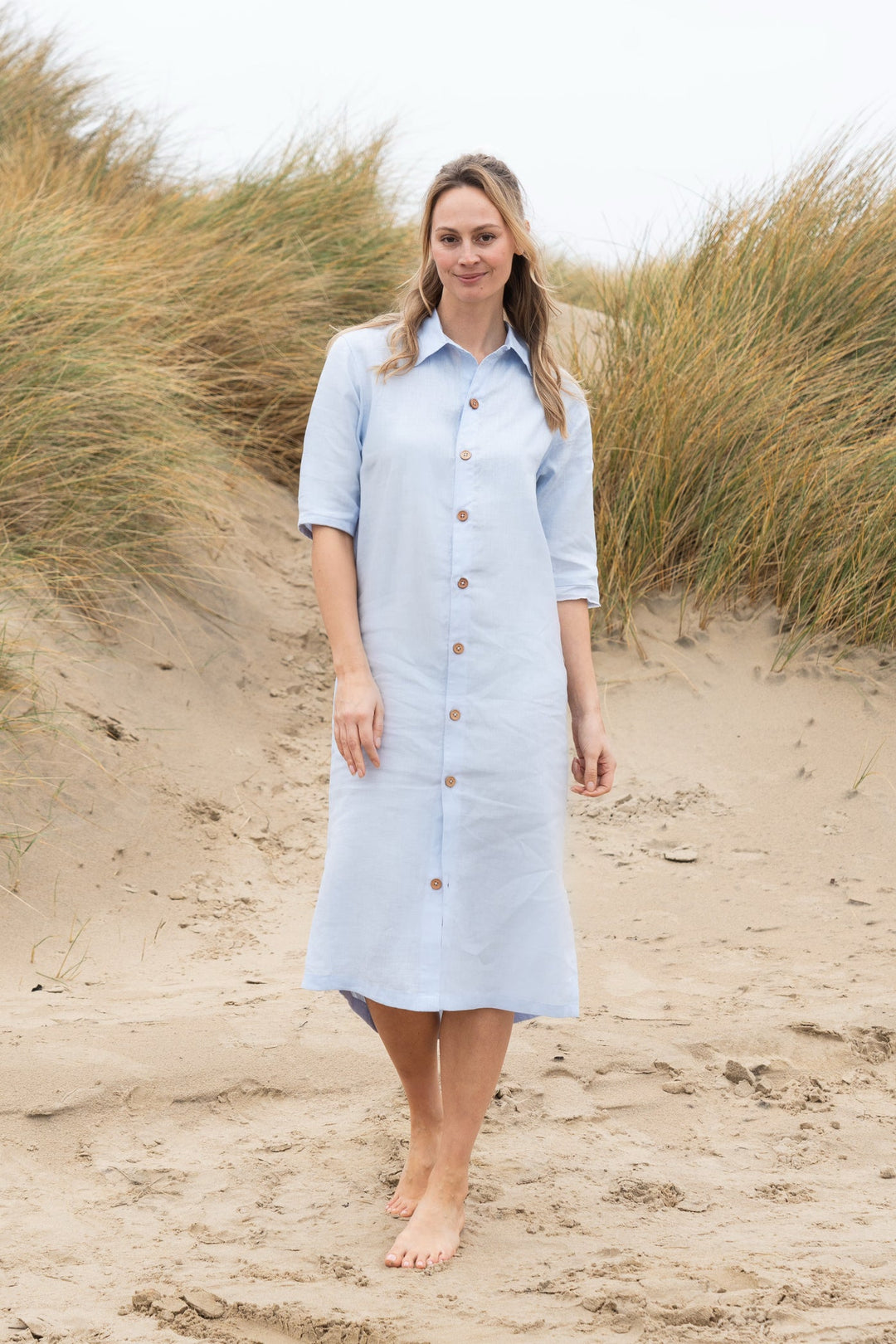 Dollie Linen Shirt Dress for Women - Sky Blue