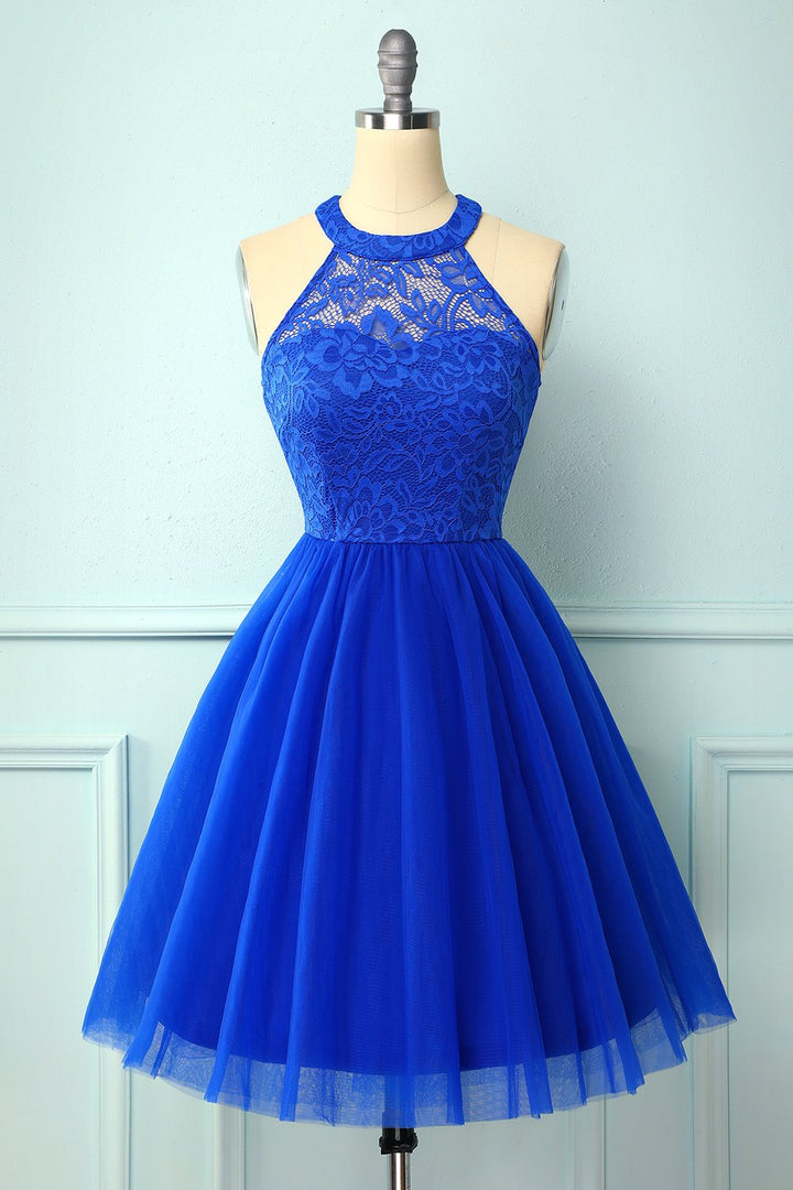 Burgundy Lace Halter Dress with Tulle Skirt for Women