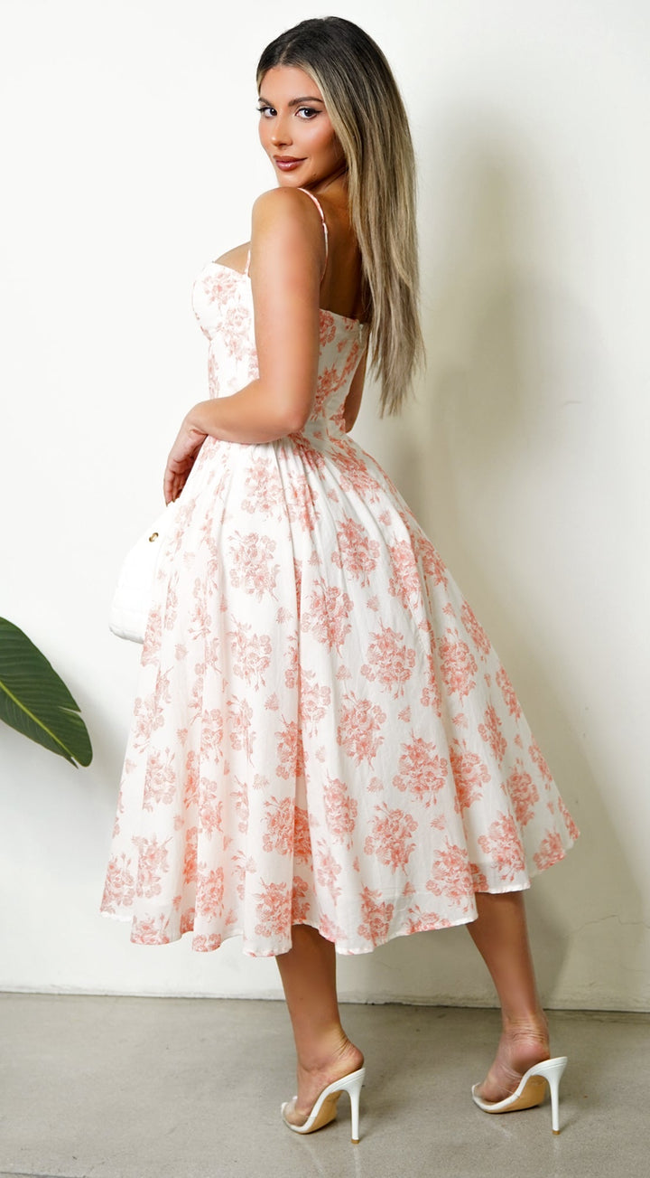 Knox Floral Flare Midi Dress - White Orange — gallery