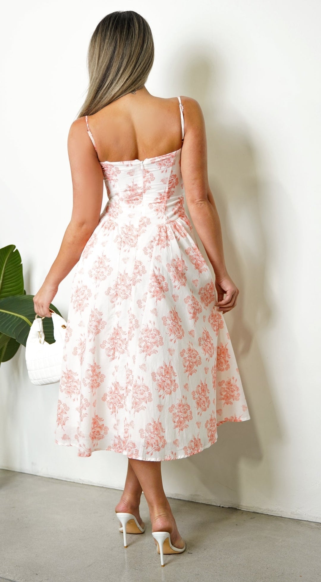 Knox Floral Flare Midi Dress - White Orange — gallery