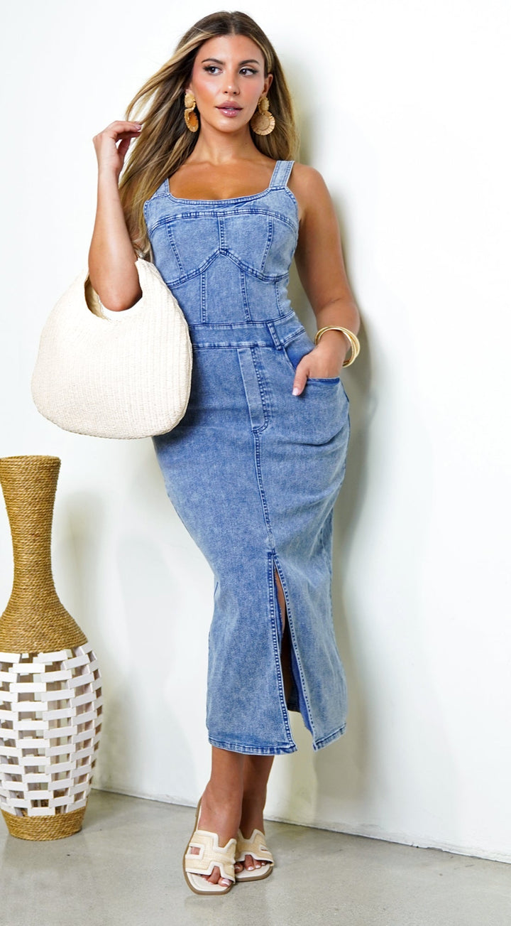 Sevinn Denim Midi Dress - Blue — gallery
