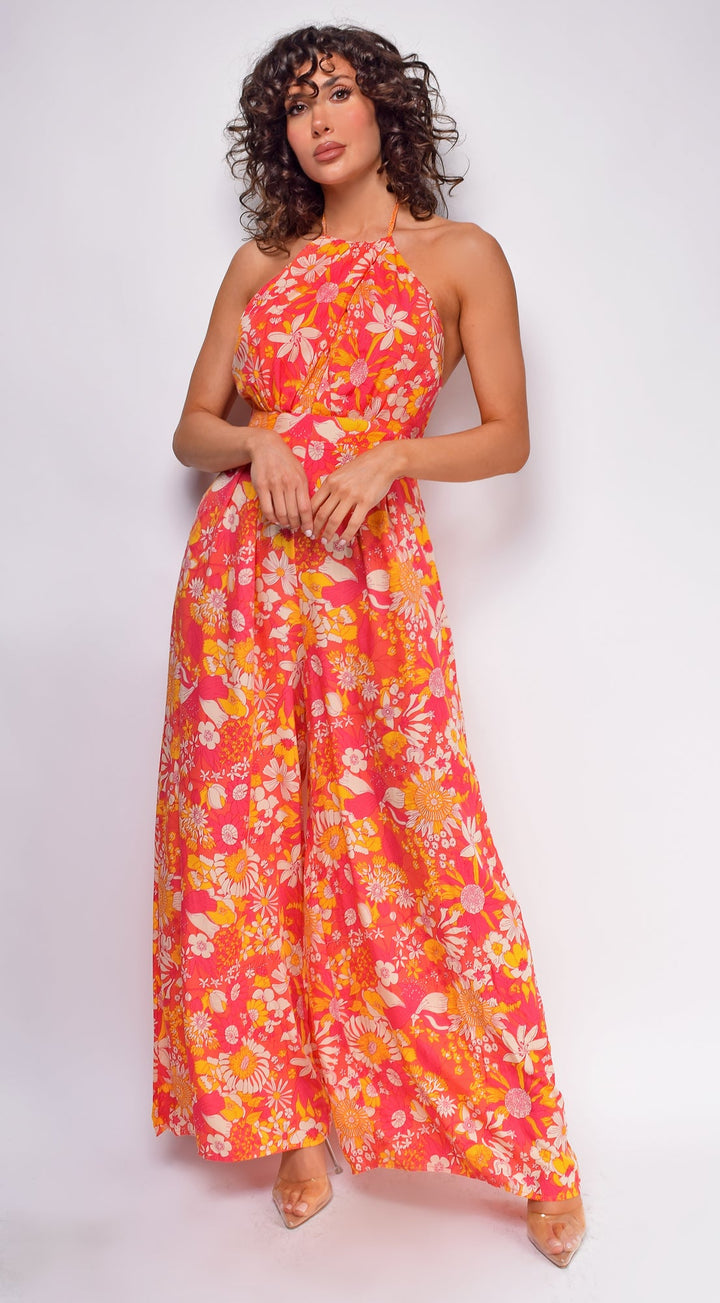 Jazz Orange Pink Multi Floral Print Jumpsuit for Women - gallery
