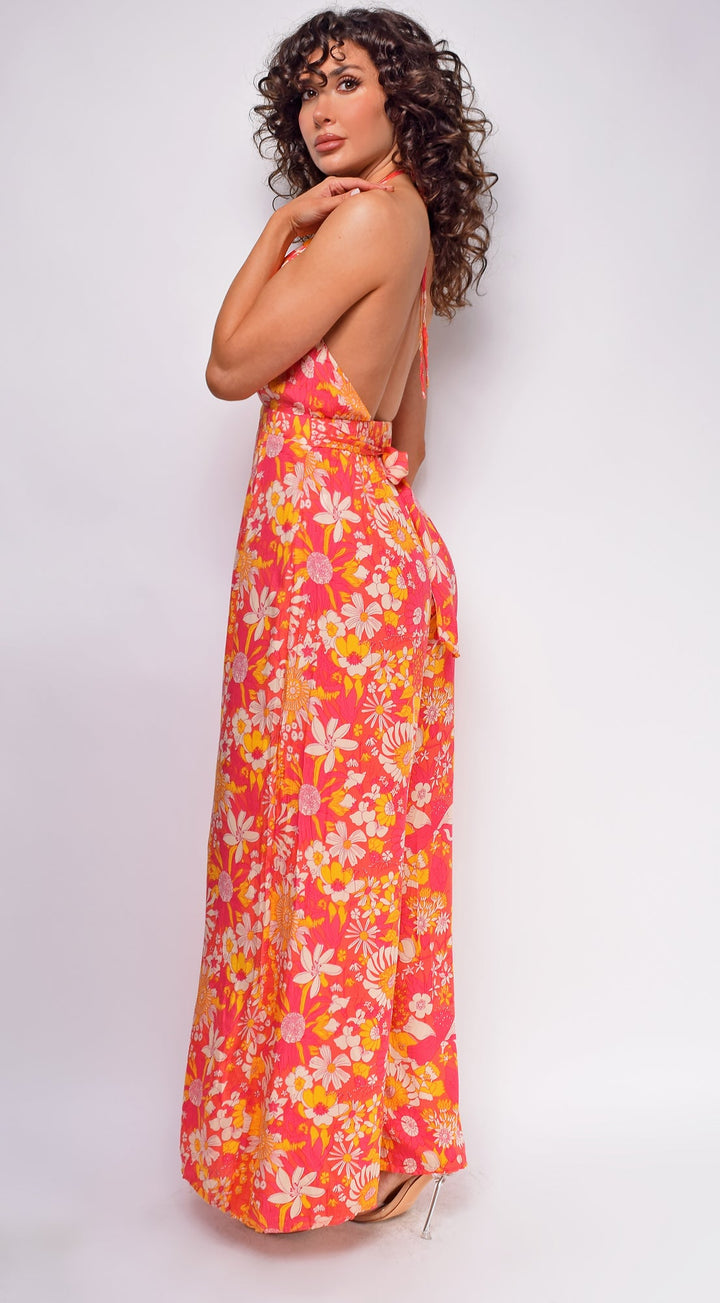 Jazz Orange Pink Multi Floral Print Jumpsuit for Women - gallery
