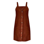 Strap-Detail V-Neck Corduroy Dress with Button Accents