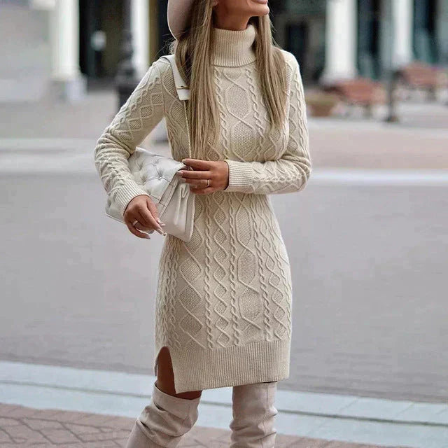 Long-Sleeve Knitted Midi Dress for Autumn and Winter
