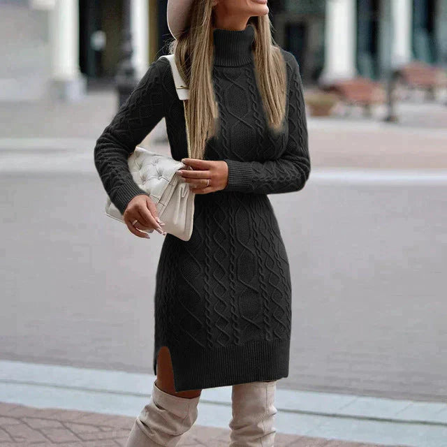 Long-Sleeve Knitted Midi Dress for Autumn and Winter