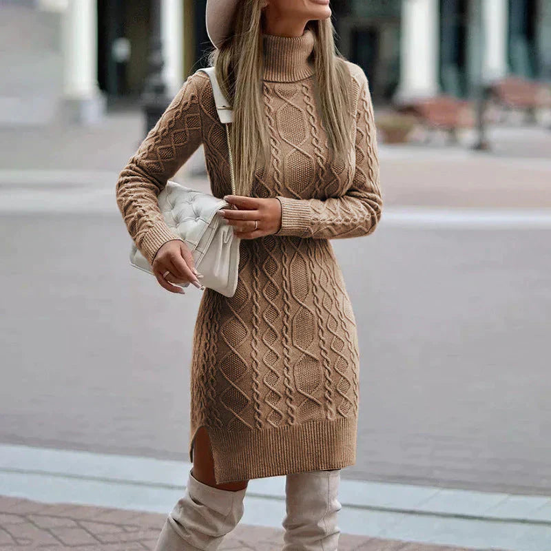 Long-Sleeve Knitted Midi Dress for Autumn and Winter