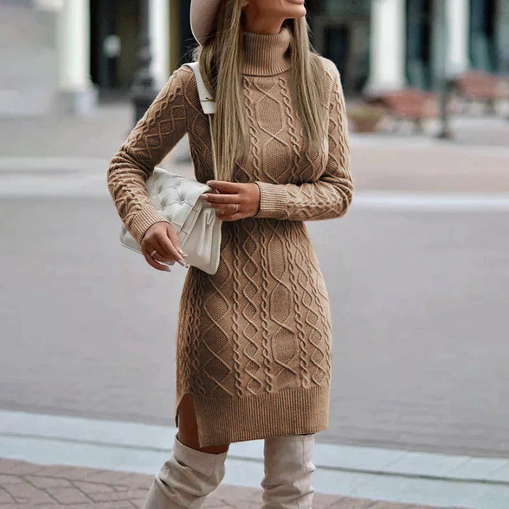 Long-Sleeve Knitted Midi Dress for Autumn and Winter