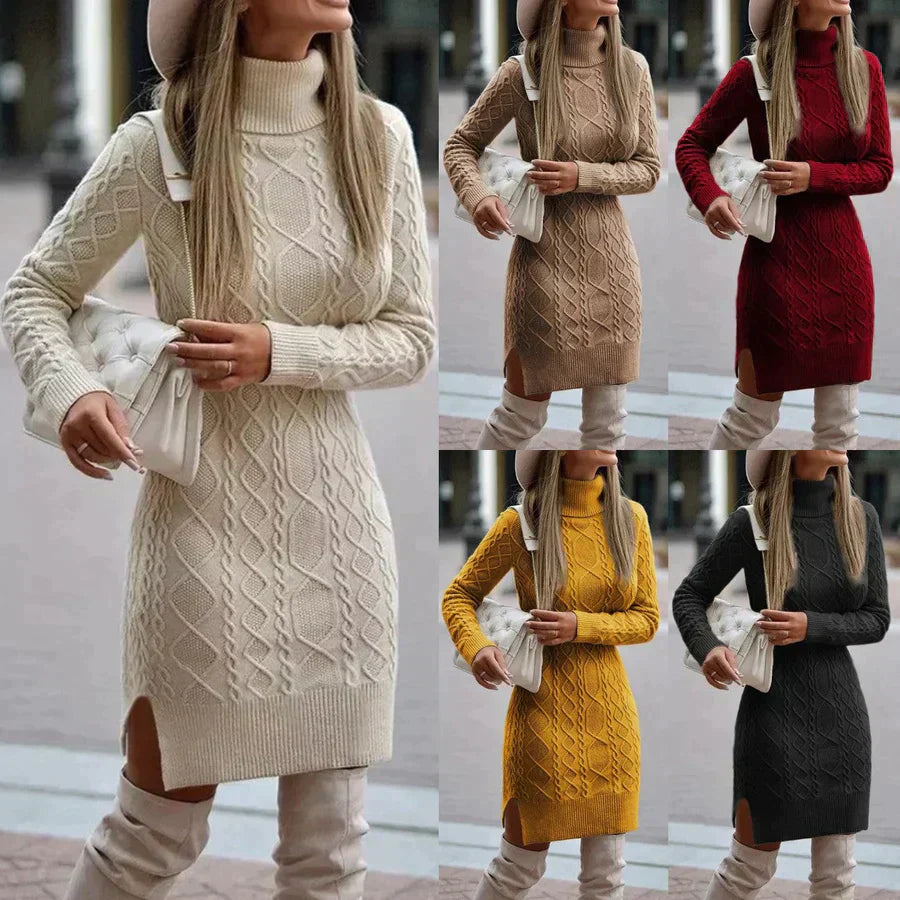 Long-Sleeve Knitted Midi Dress for Autumn and Winter