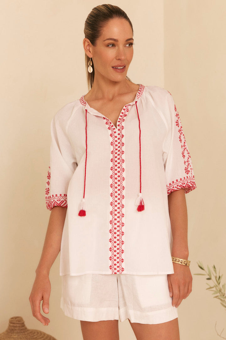 Danny Embroidered Top in Vermillion for Women - gallery