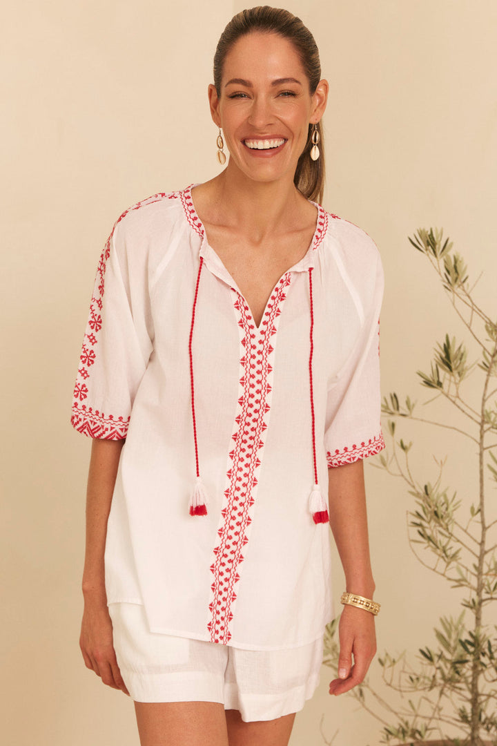 Danny Embroidered Top in Vermillion for Women