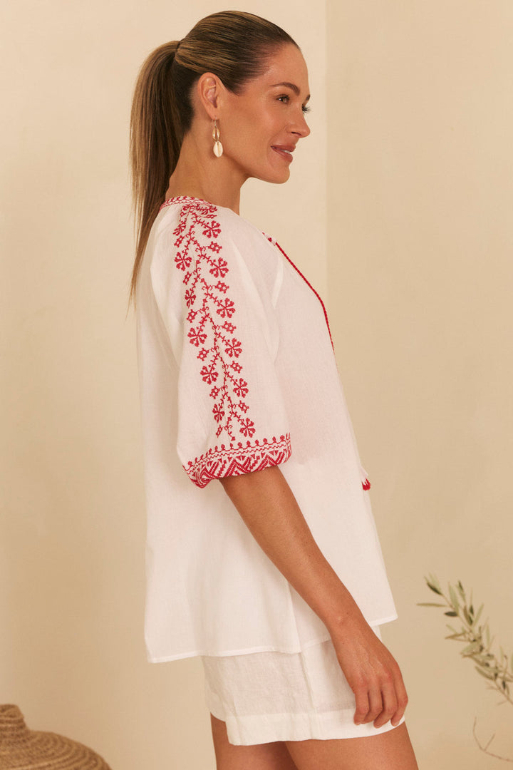 Danny Embroidered Top in Vermillion for Women - gallery