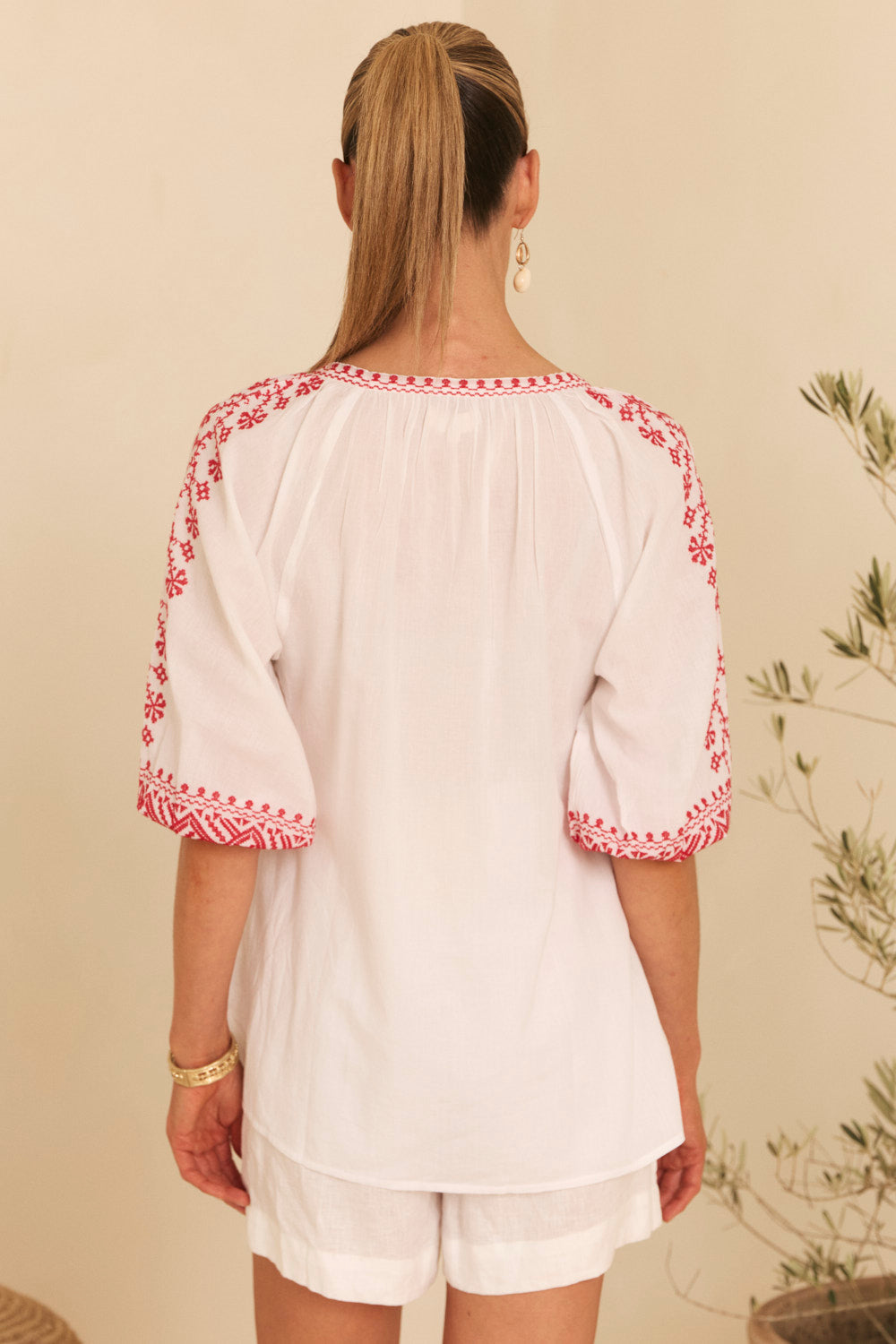 Danny Embroidered Top in Vermillion for Women - gallery