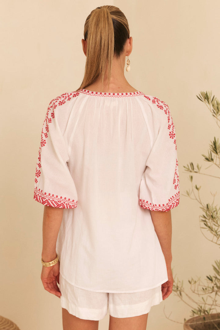 Danny Embroidered Top in Vermillion for Women - gallery