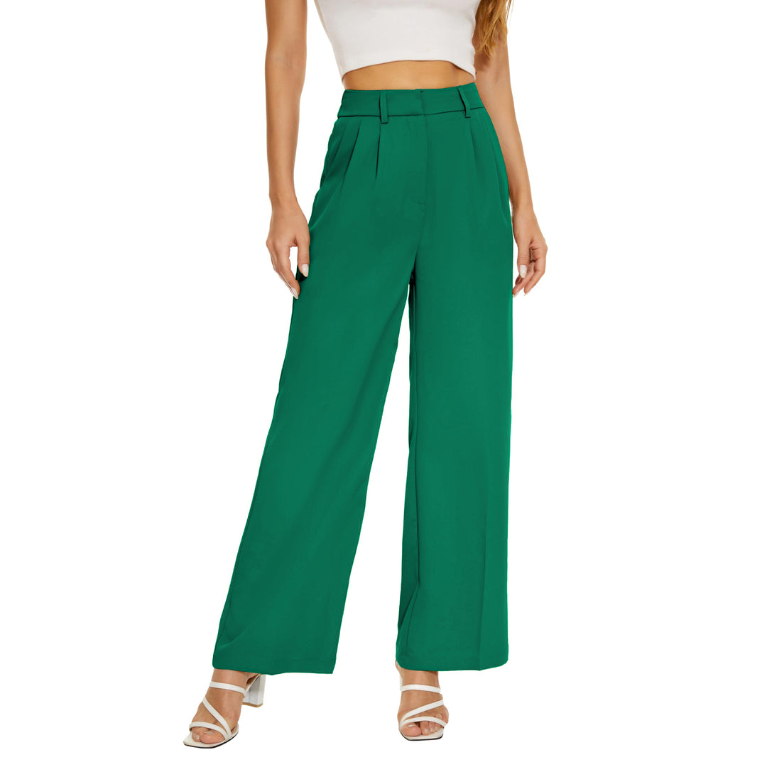 Loose Office Trousers Business Casual Pants Tall Type for Women - Dark Green