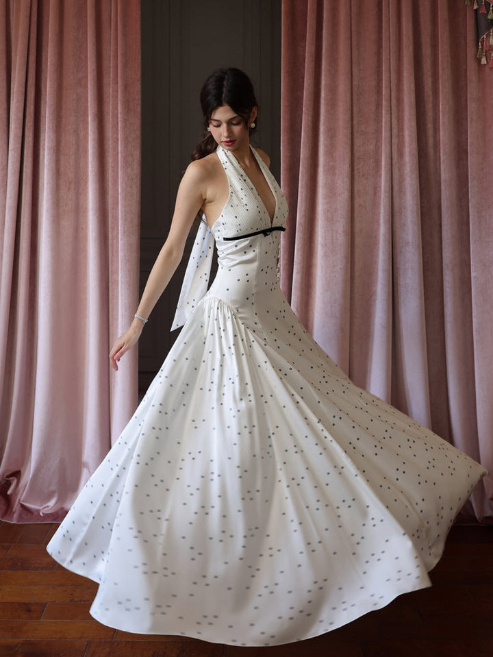 White Polka Dot Halter Dress for Women - gallery