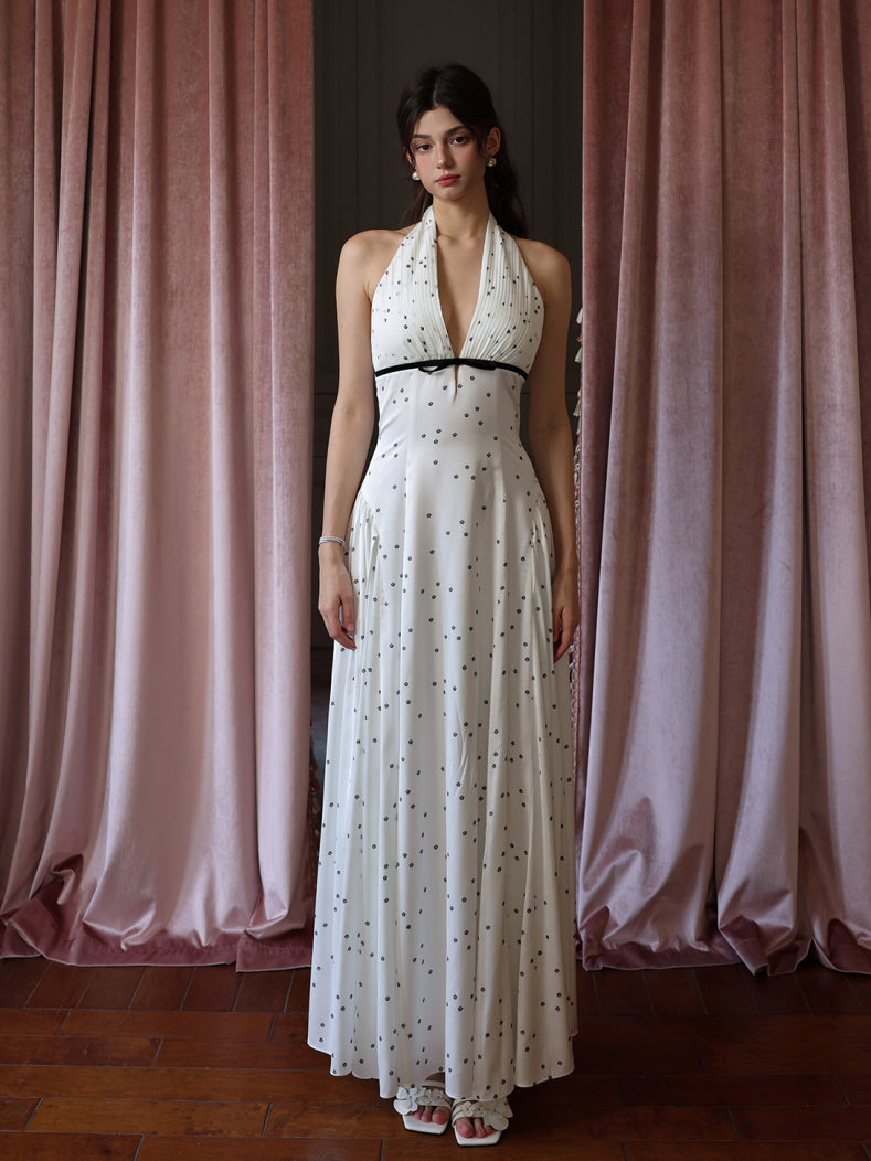 White Polka Dot Halter Dress for Women
