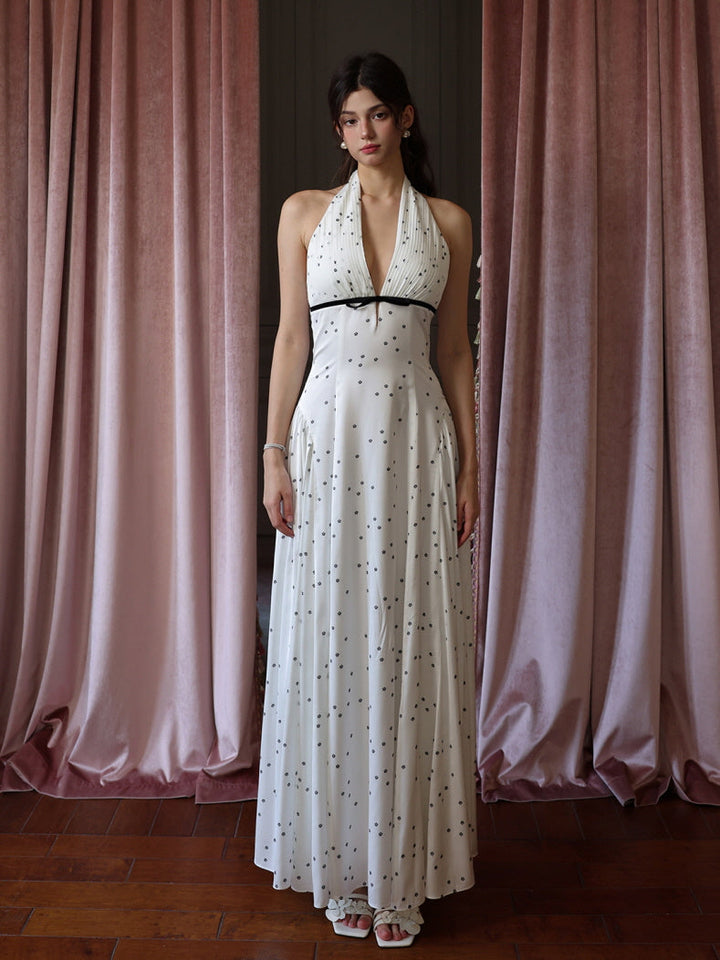 White Polka Dot Halter Dress for Women