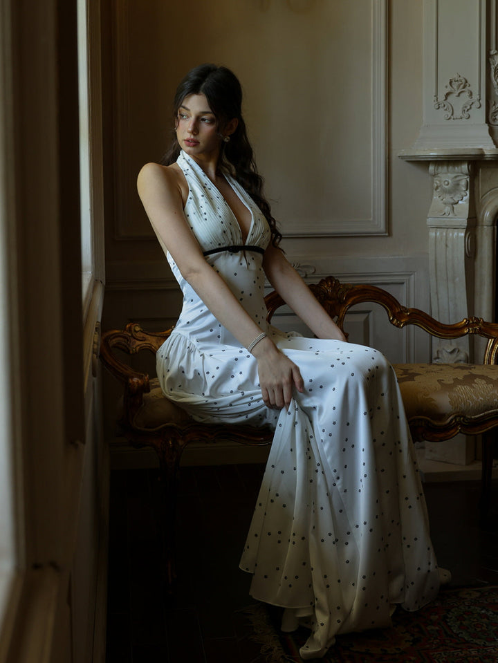White Polka Dot Halter Dress for Women - gallery
