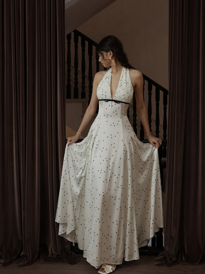 White Polka Dot Halter Dress for Women - gallery
