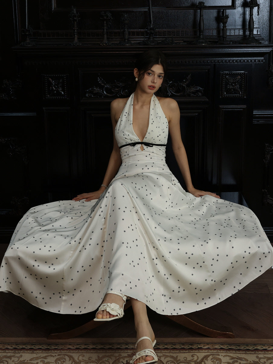 White Polka Dot Halter Dress for Women - gallery