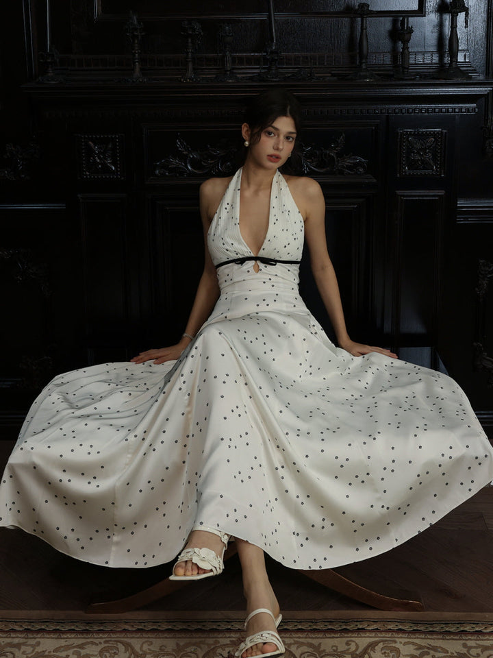 White Polka Dot Halter Dress for Women - gallery