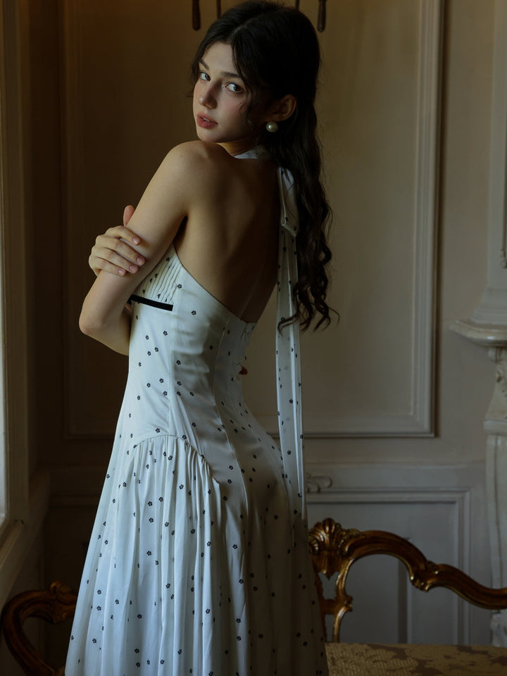 White Polka Dot Halter Dress for Women - gallery