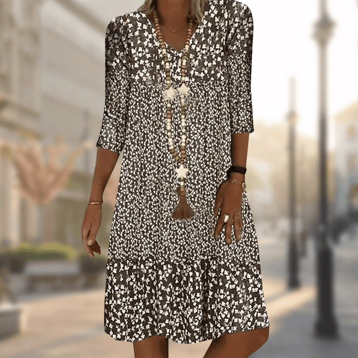 Gathered-Waist Midi Dress in a Relaxed A-Line Cut