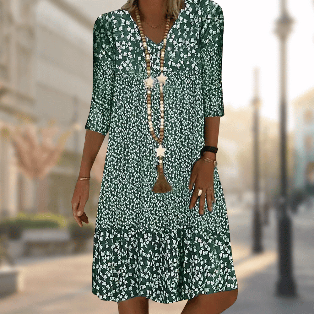 Gathered-Waist Midi Dress in a Relaxed A-Line Cut