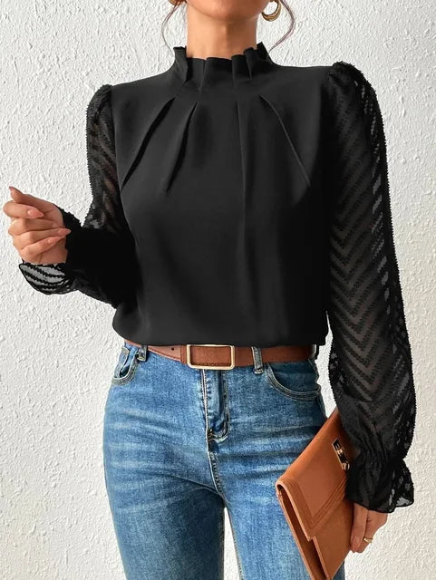Fabiana Refined Long-Sleeve Top in a Smooth Woven Fabric