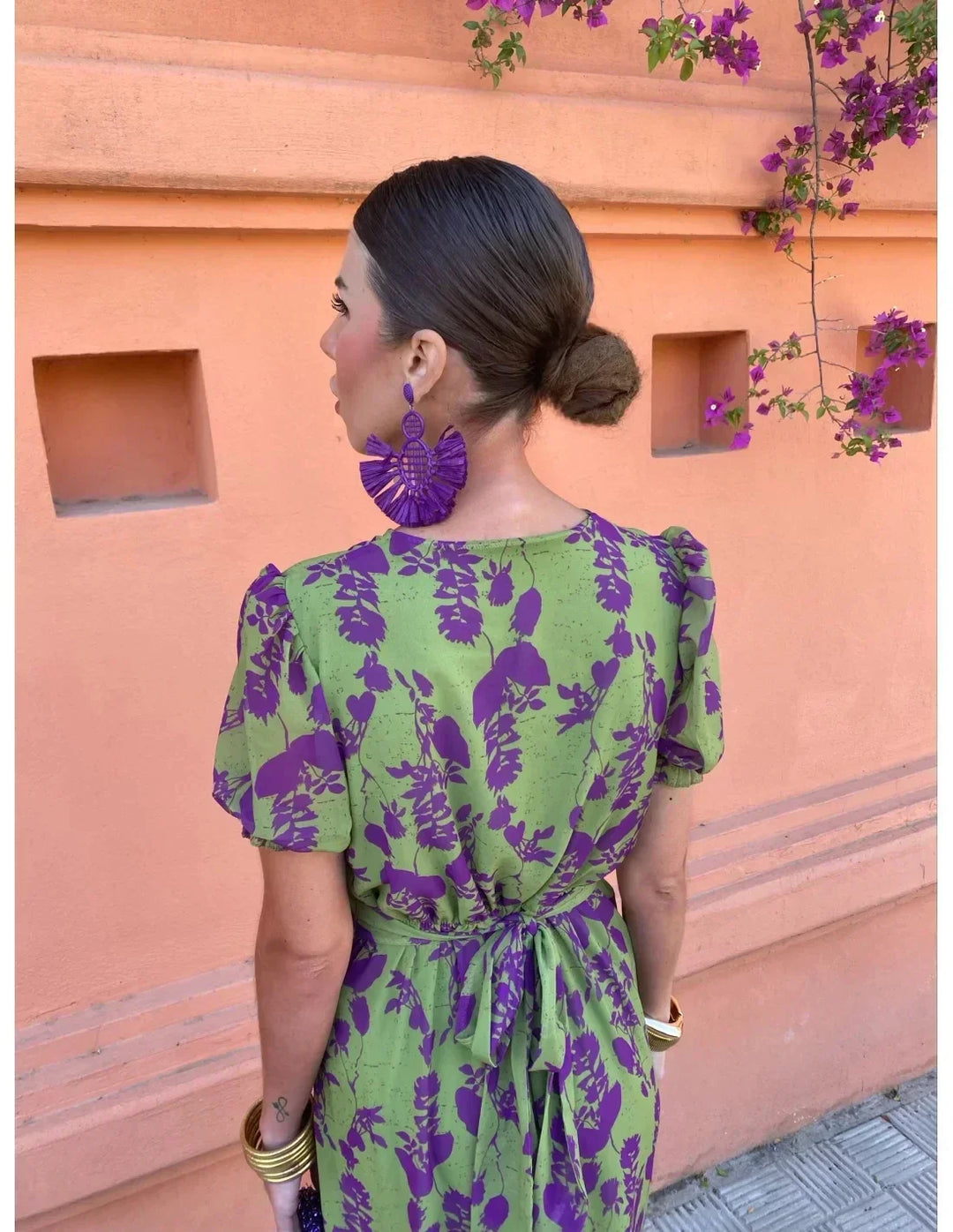 Twisted Front Midi Dress in Forest Green and Mustard