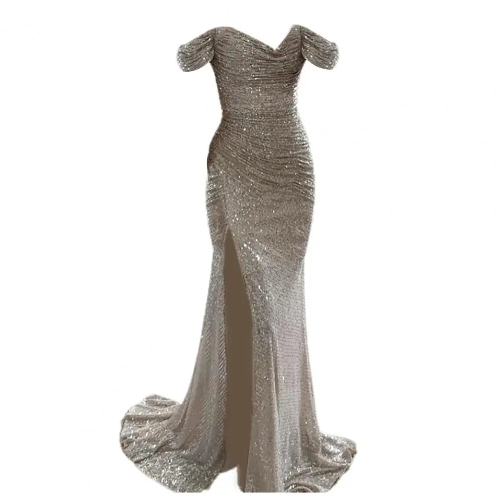 V-Neck Sequin Maxi Dress with Thigh Slit