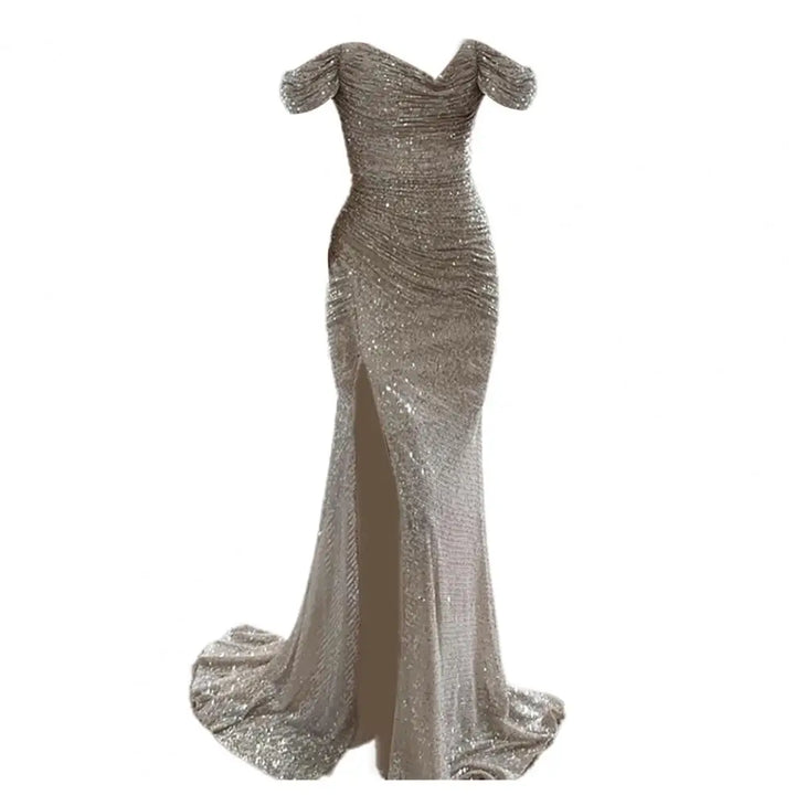 V-Neck Sequin Maxi Dress with Thigh Slit