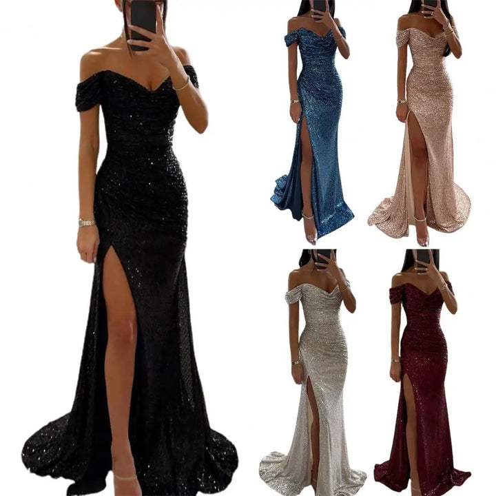V-Neck Sequin Maxi Dress with Thigh Slit