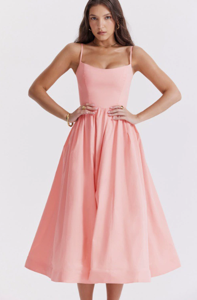 Midi Dress with Back Lacing and Off-the-Shoulder Neckline